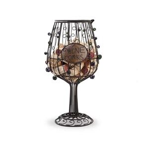 Cork Cage Wine Glass shape Metal Art‎ Sculpture cork holder with Lid Home Decor
